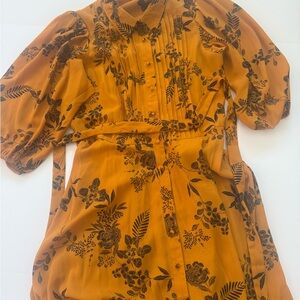 Nanette Lepore Mustard Dress with Black Floral Design